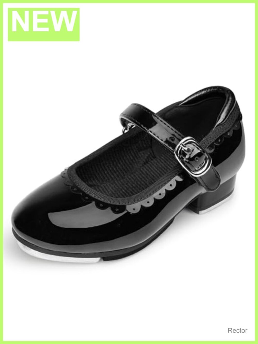 Scallop Trim Tap Dance Shoes Hook-and-Loop Strap PU Sole Girls